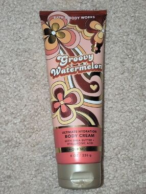 Bath & Body Works Groovy Watermelon Body Cream - Pink, Gold & Brown Floral Tube